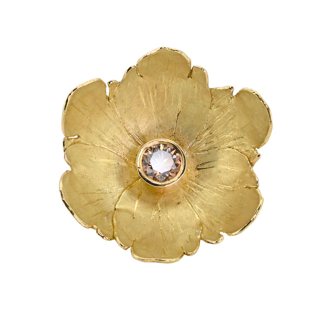 Bague fleur et diamant champagne