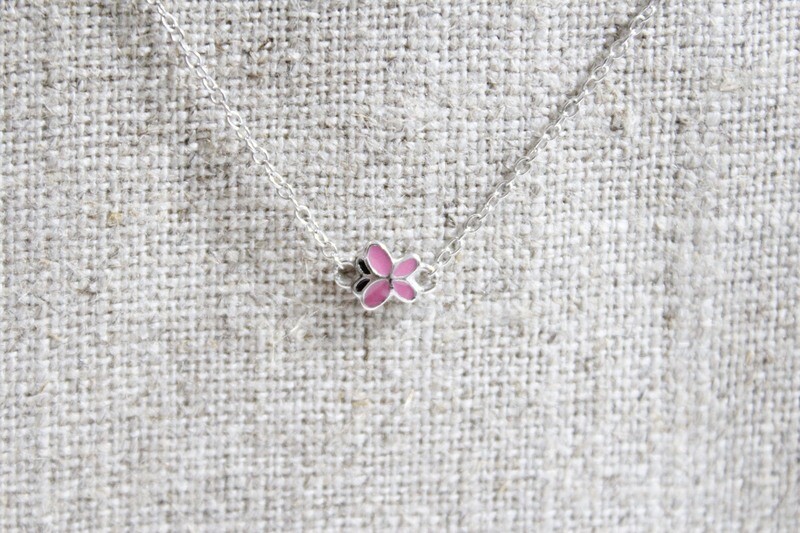 STERLING SILVER ENAMELED BUTTERFLY NECKLACE, 18IN