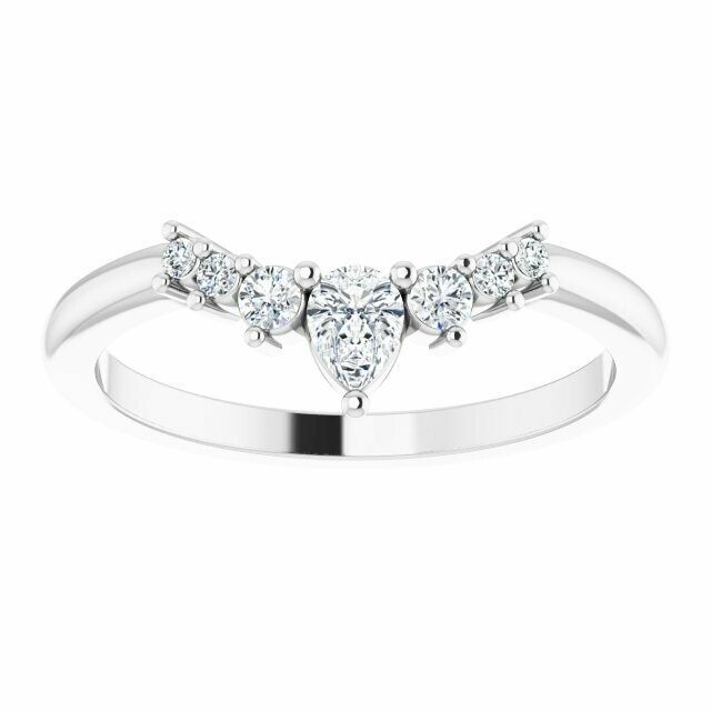 14KT WHITE GOLD .25CT ROUND &amp; PEAR DIAMOND CURVED BAND, 1 PEAR &amp; 6 ROUNDS 