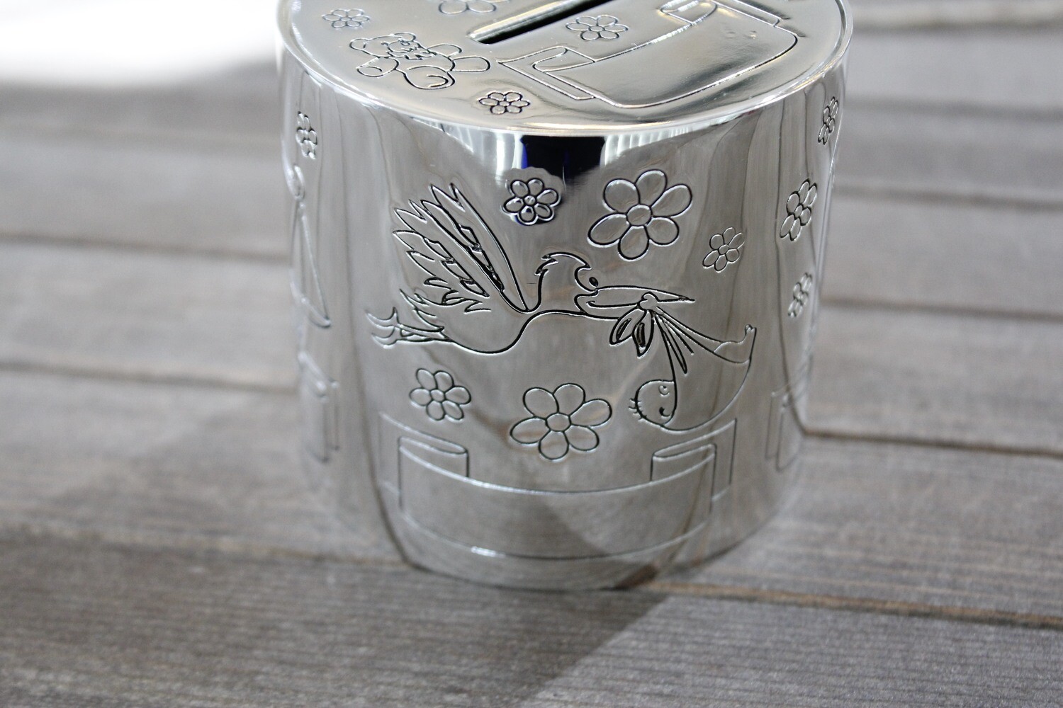 Birth Record Baby Silver-Plated Polished Metal Bank