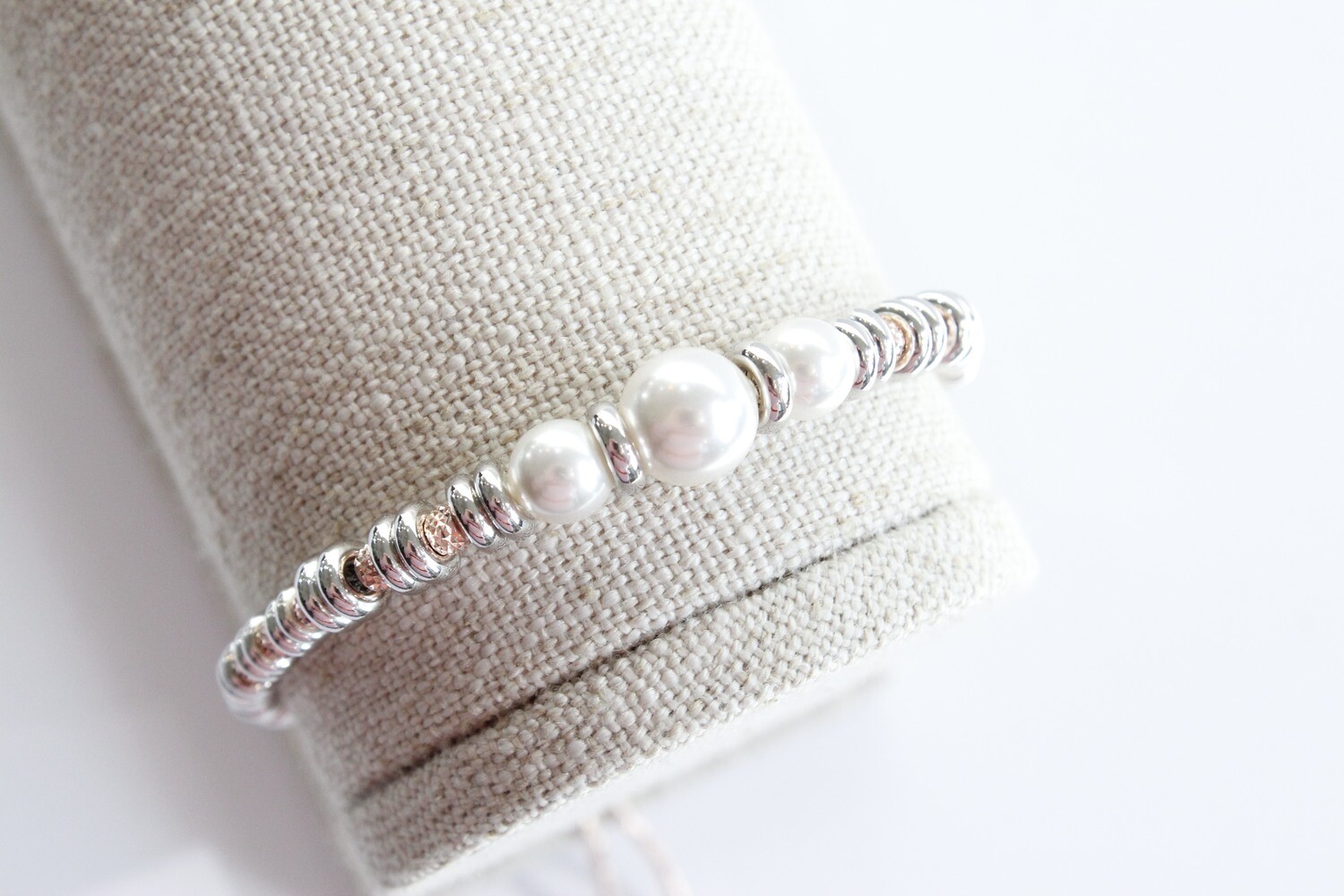 Sterling Silver &amp; Rose Plate Pearl Bolo Bracelet