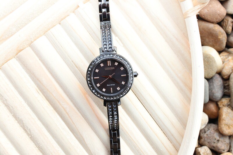 Citizen Ladies Eco-Drive Silhouette Crystal Black IP Watch with Black Dial 