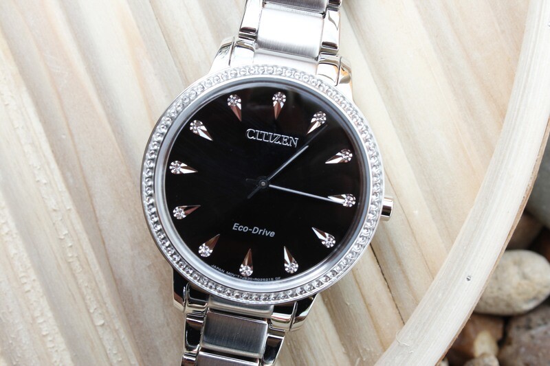CITIZEN LADIES ECO SILVER TONE CRYSTAL HALO WATCH 