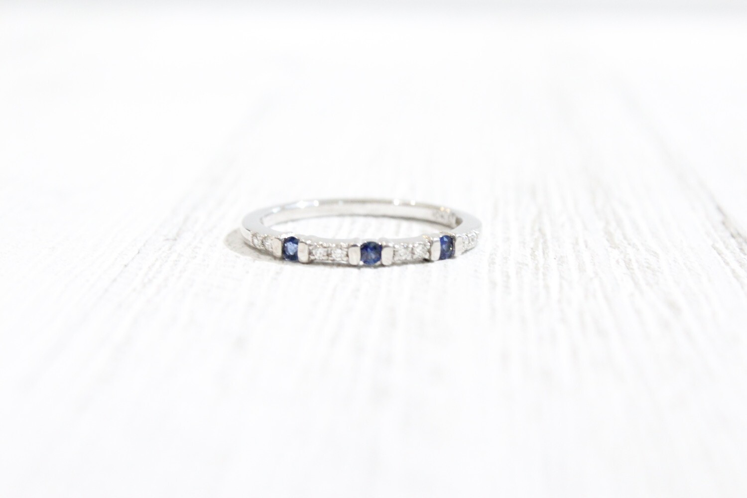 10kw Sapphire &amp; Diamond Stack Band, 8 Diamonds at .06ct Total Diamond Weight 