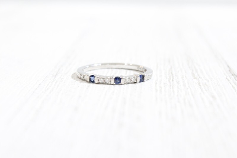 10kw Sapphire &amp; Diamond Stack Band, 8 Diamonds at .06ct Total Diamond Weight 