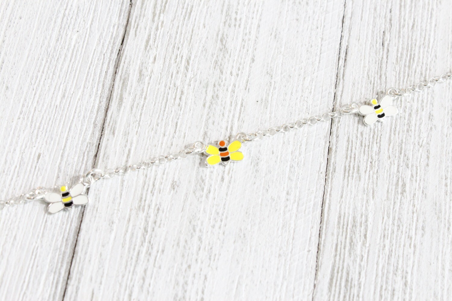 Sterling Silver Children&#39;s Bee Bracelet Enameled 5in Plus 1in ext.