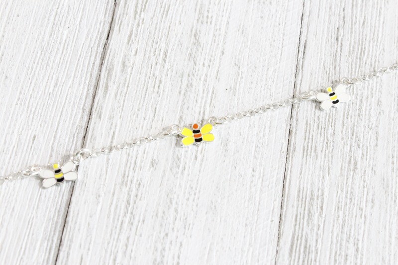 Sterling Silver Children&#39;s Bee Bracelet Enameled 5in Plus 1in ext.