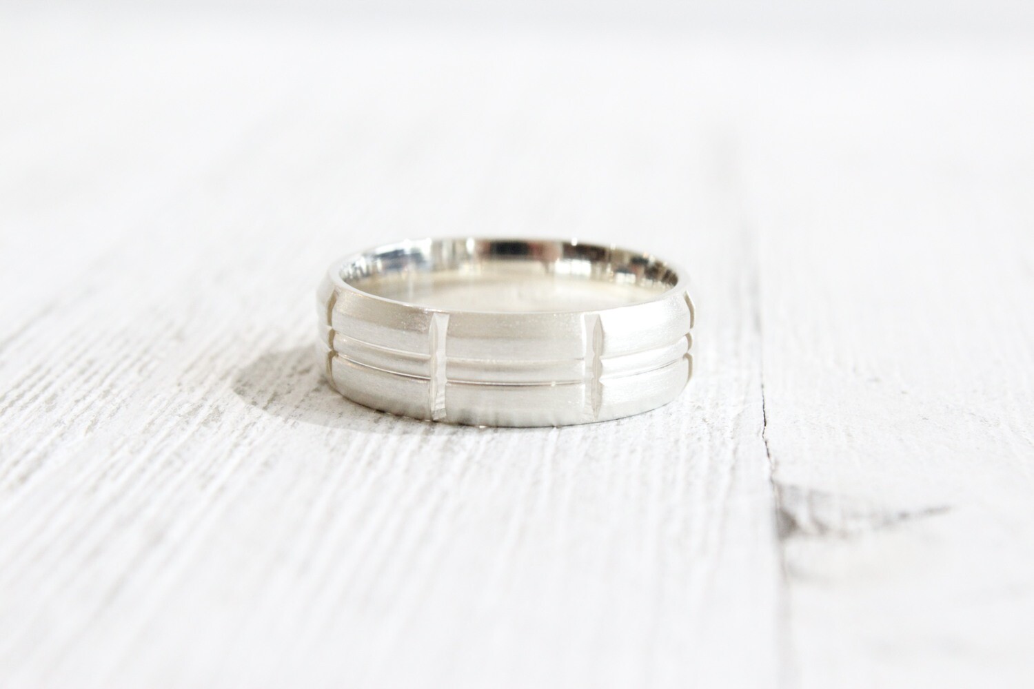 Sterling Silver 7mm Grooved Brushed Fancy Band Size 11