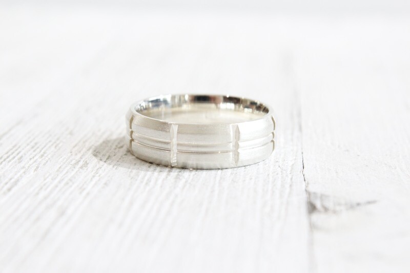 Sterling Silver 7mm Grooved Brushed Fancy Band Size 11