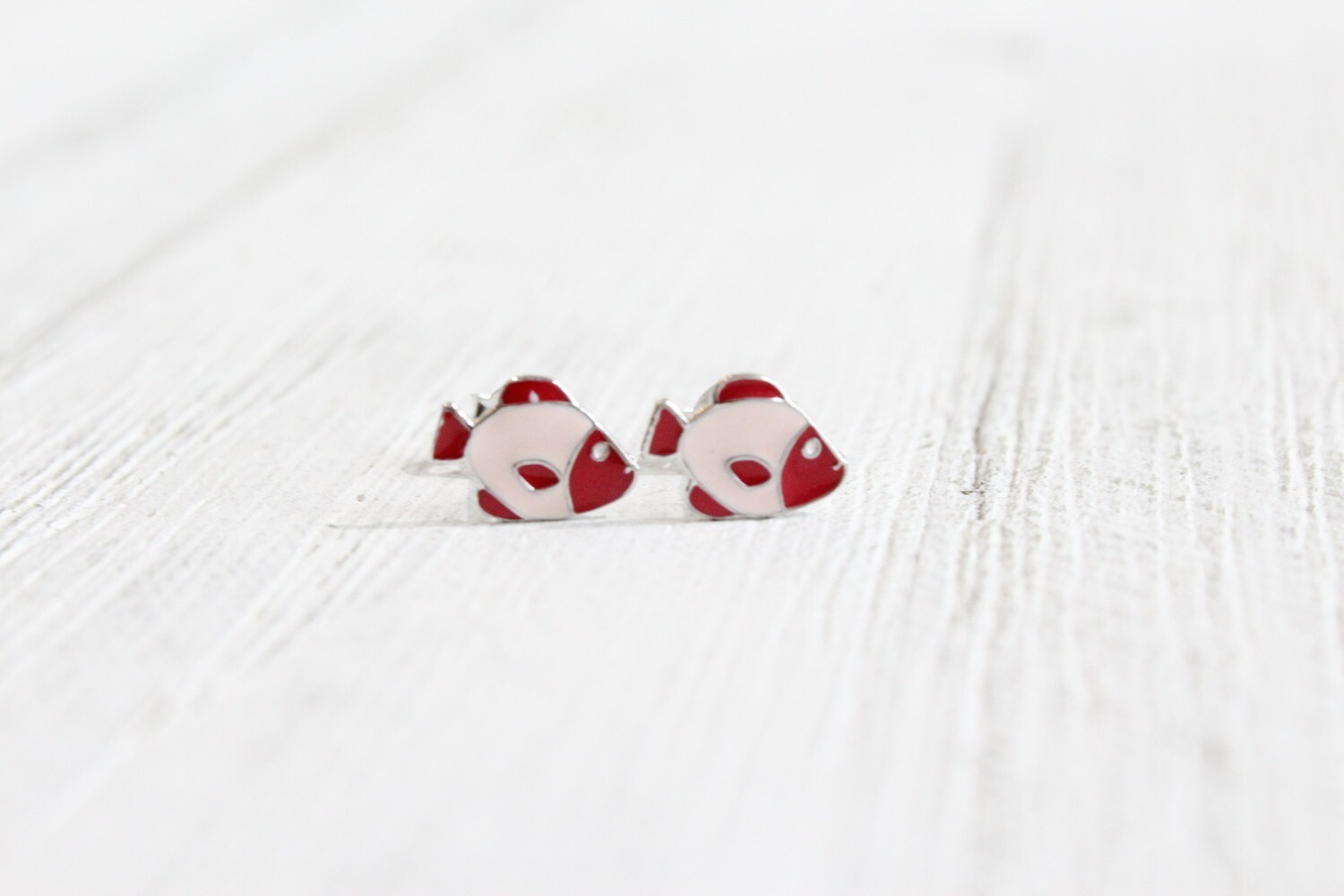 Sterling Silver Pink Enamel Kids Fish Post Earrings