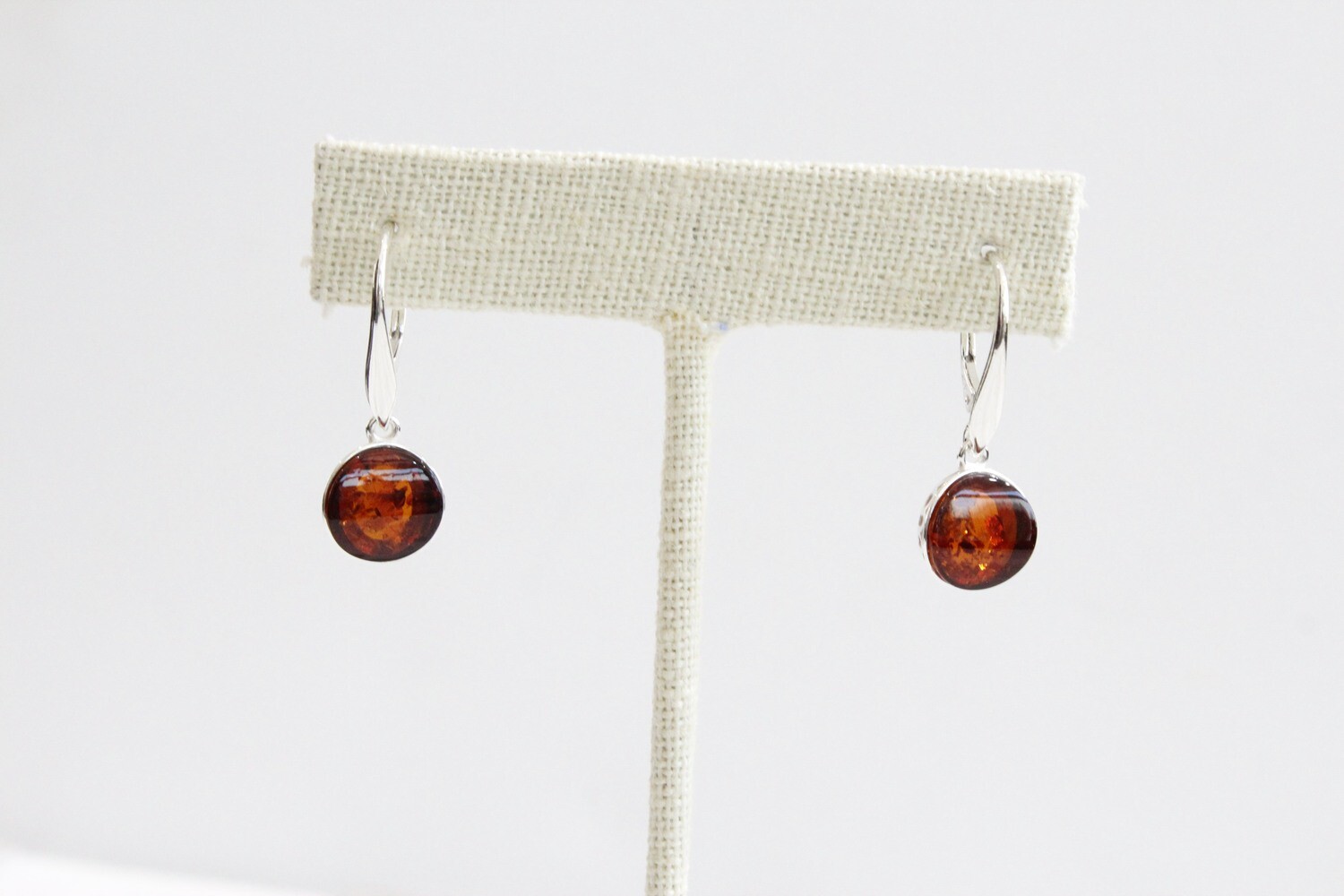 Sterling Silver Round Amber Lever Earrings