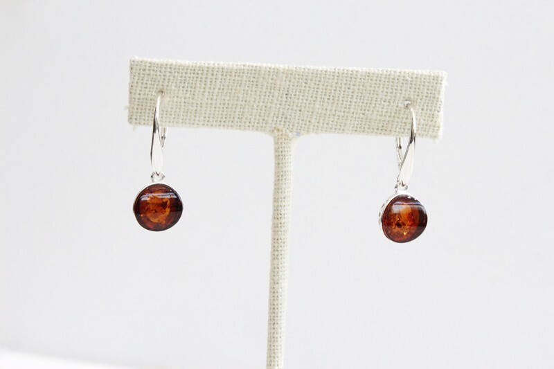 Sterling Silver Round Amber Lever Earrings