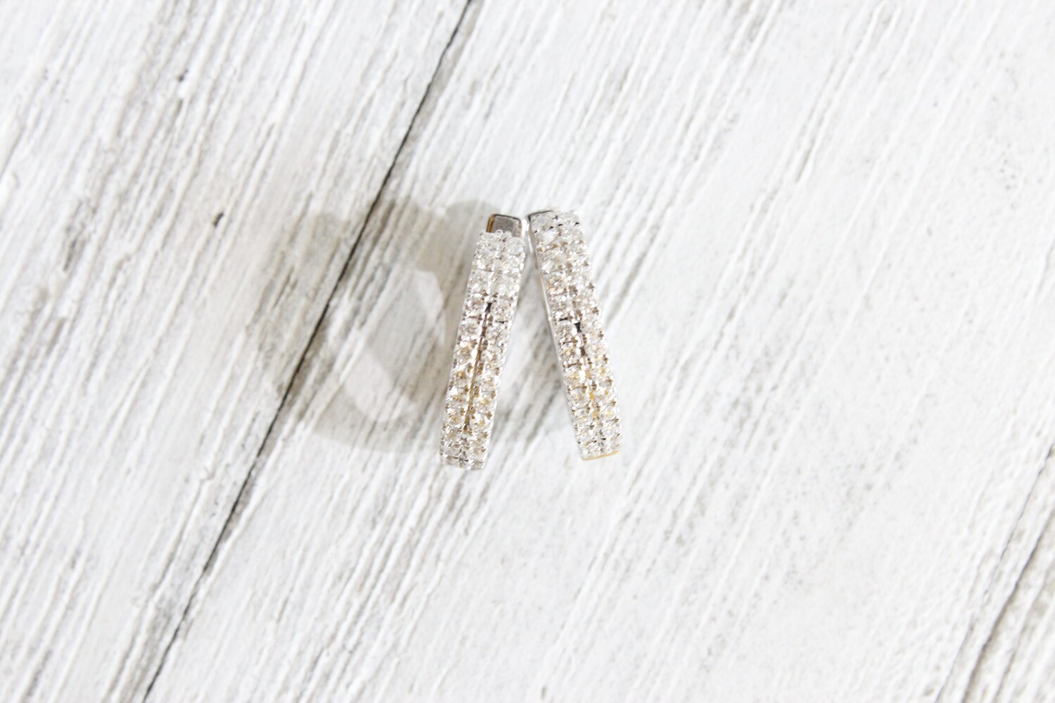 14kw .63ct Total 2 Row Diamond Hoop Earrings, 52 Round Diamonds 
