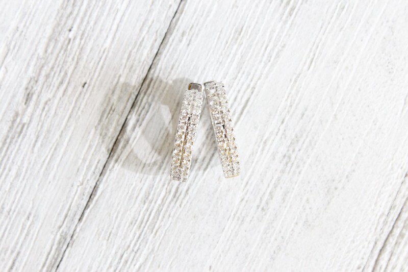 14kw .63ct Total 2 Row Diamond Hoop Earrings, 52 Round Diamonds 
