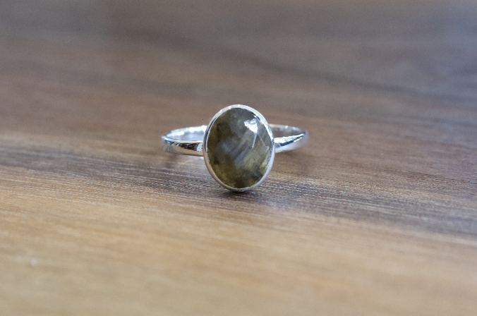 Sterling Silver Faceted Labradorite Ring- Size 6 