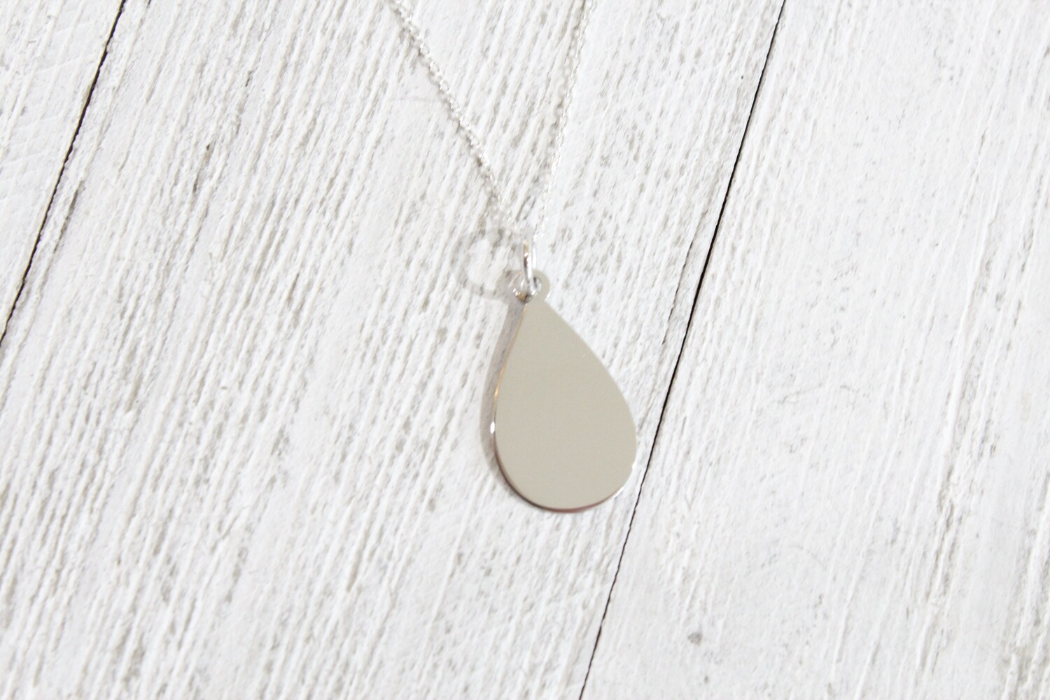 Sterling Silver Engravable Teardrop Disc Charm on 20in Chain