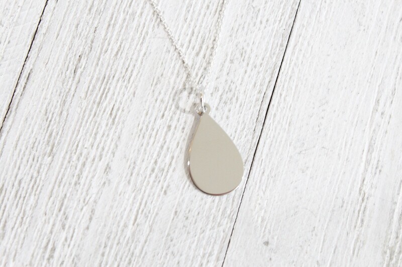 Sterling Silver Engravable Teardrop Disc Charm on 20in Chain