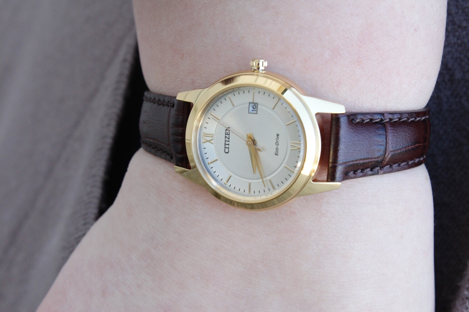 Citizen Eco-Drive Womens Watch, Stainless Steel with Leather Strap, Classic, Brown