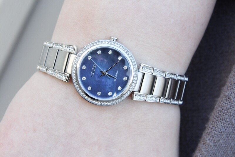 Ladies&#39; Citizen Eco-Drive Silhouette Crystal Blue Mother-of-Pearl Dial Watch