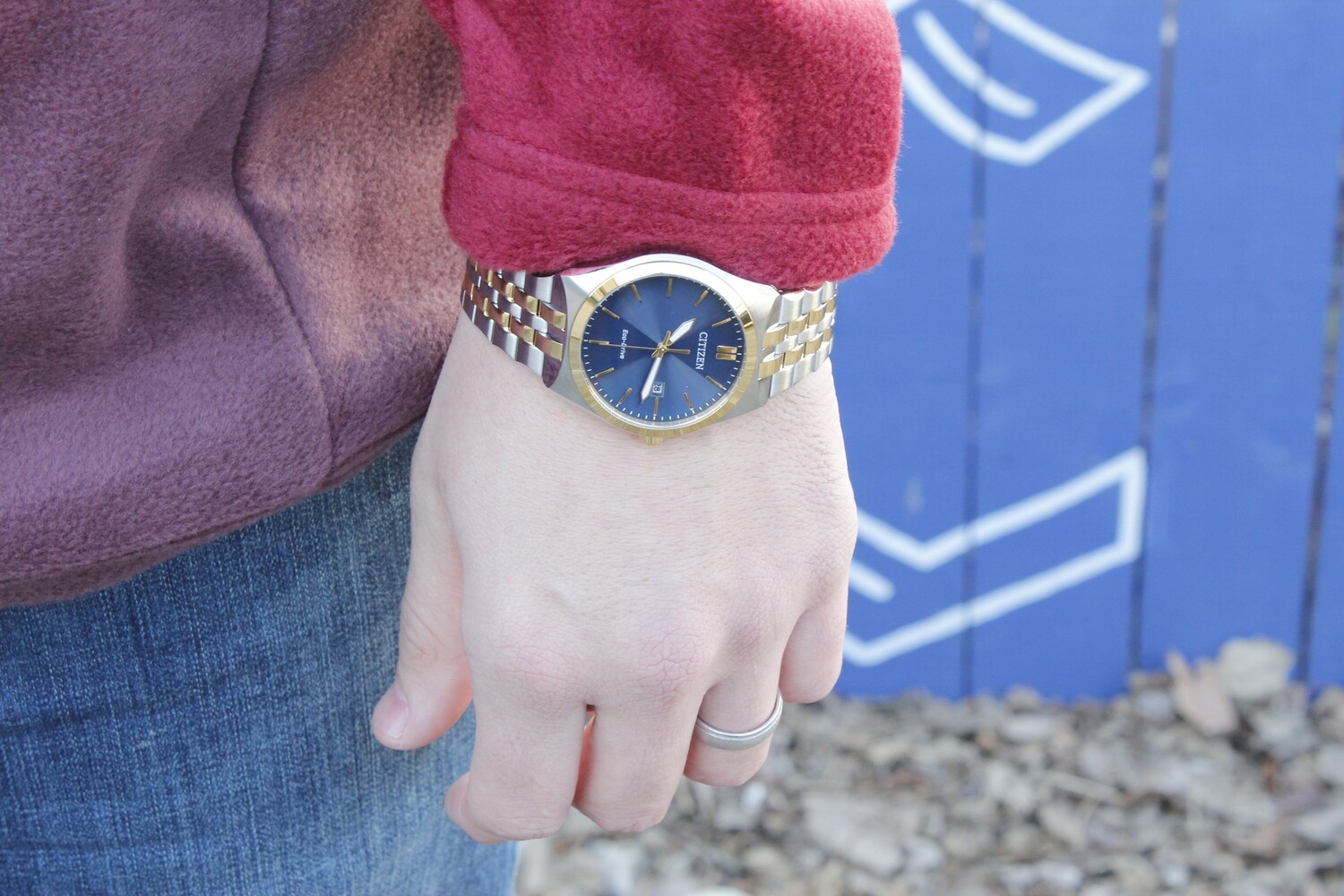 CITIZEN MENS ECO DRIVE TWO TONE WITH BLUE FACE