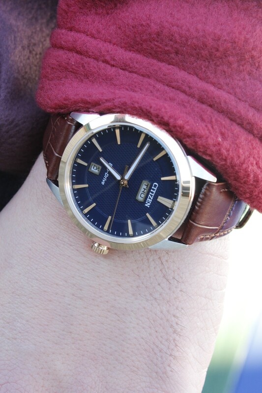 Men&#39;s Citizen Eco-Drive Corso Two-Tone Brown Strap Watch with Navy Blue Dial