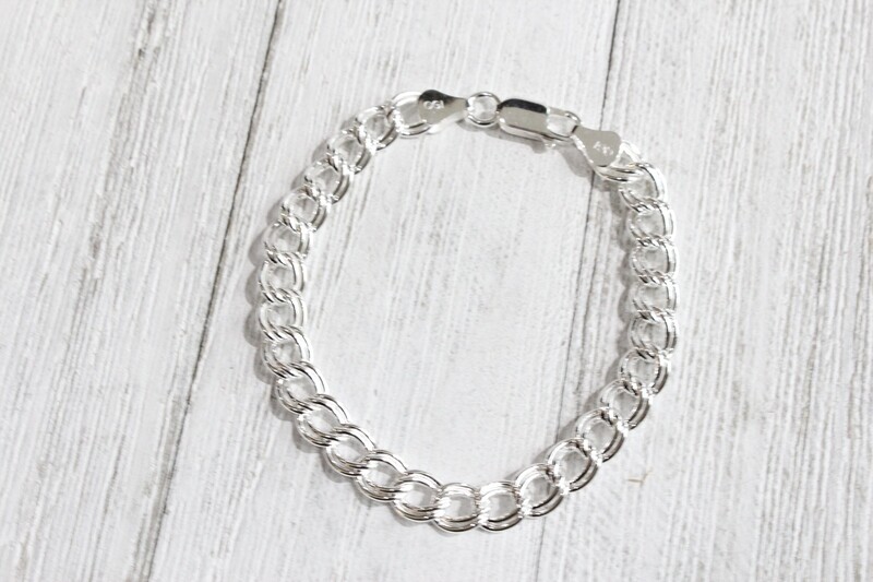Sterling Silver 6in 7in 7mm Double Link Charm Bracelet