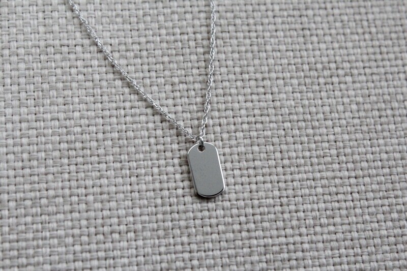 14KWG MINI DOG TAG ON 18IN CHAIN, ENGRAVABLE