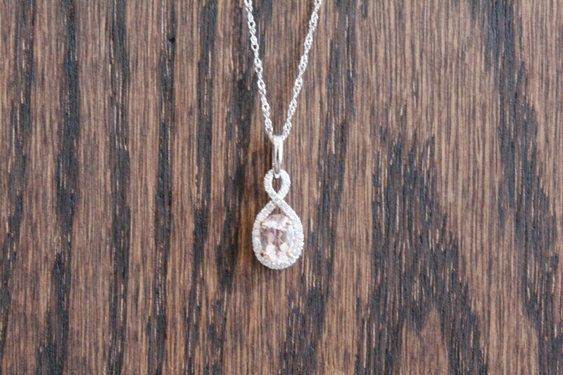 14kwr .76ct Total Morganite &amp; Diamond Infinity Halo, 1 Oval Morganite at .66ct &amp; 29 Round Diamonds at .10ct Total 
