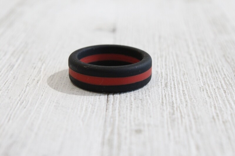 Silicone Black with Red Line Center 7.5mm Flat Band Size 13