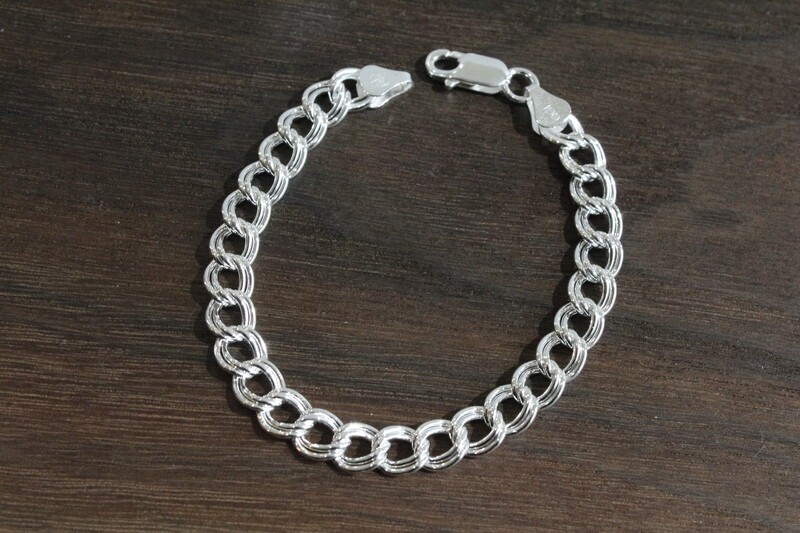 Sterling Silver 6in 6mm Double Link Charm Bracelet