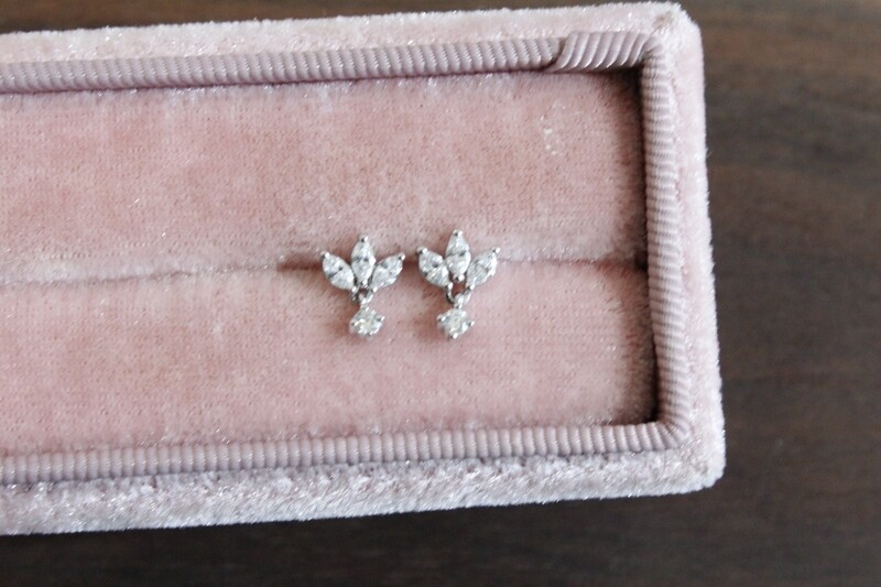 14kw .39ct Total Marquise &amp; Round Petite Dangle Post Earrings