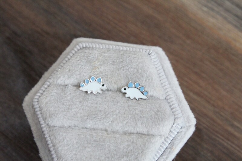 Sterling Silver Enameled Dinosaur Post Earrings