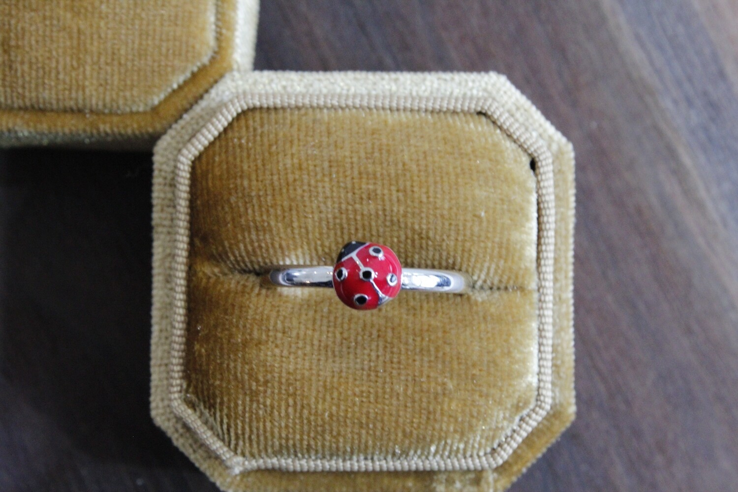 Sterling Silver Red/Black Enamel Ladybug Ring