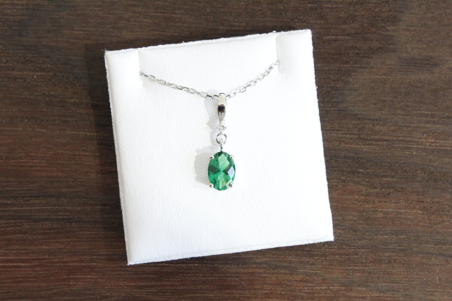 10kw Oval Created Emerald with Diamond Accent Necklace 