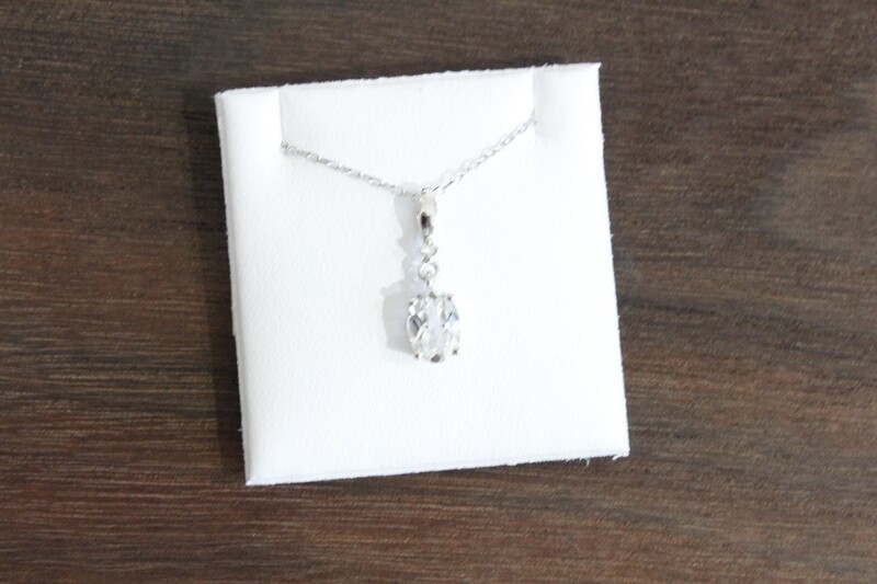 10kw Oval White Topaz with Diamond Accent Necklace