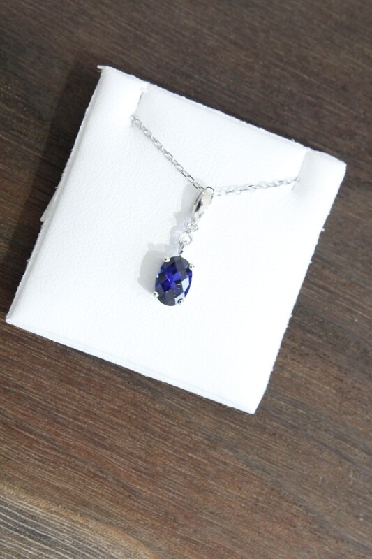 10kw Oval Created Sapphire with Diamond Accent Necklace
