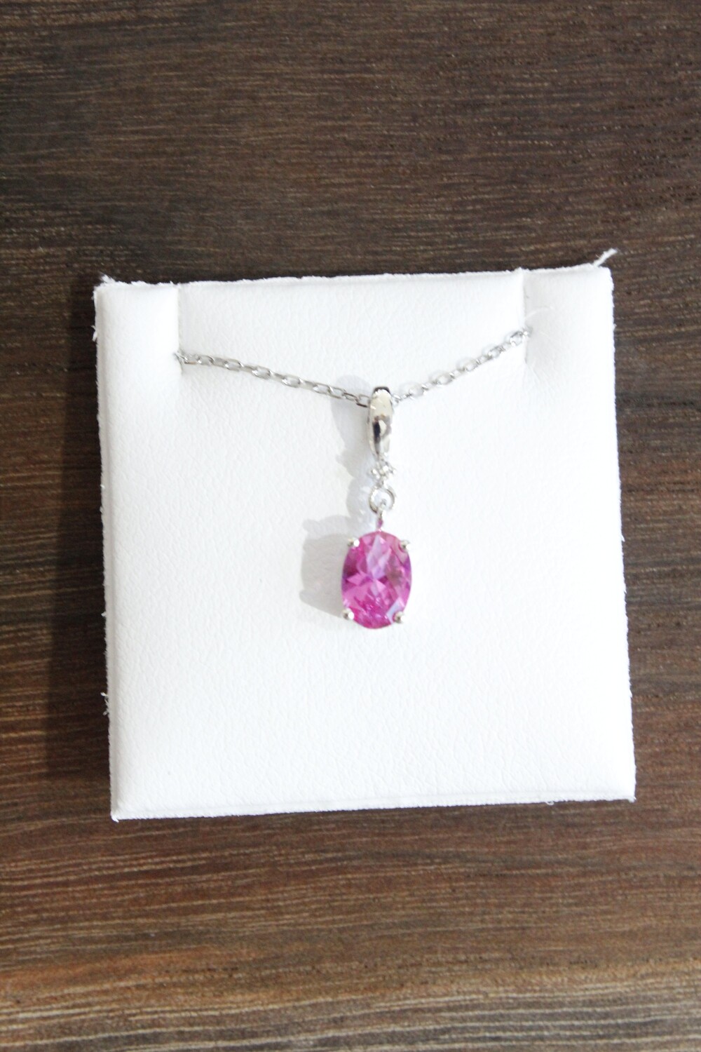 10kw Oval Created Pink Sapphire with Diamond Accent Necklace