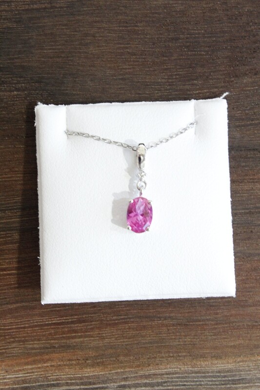 10kw Oval Created Pink Sapphire with Diamond Accent Necklace