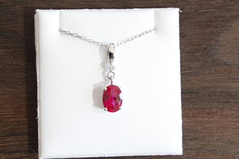10kw Oval Created Ruby with Diamond Accent Necklace