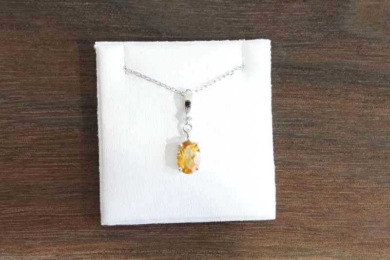 10kw Oval Citrine with Diamond Accent Necklace