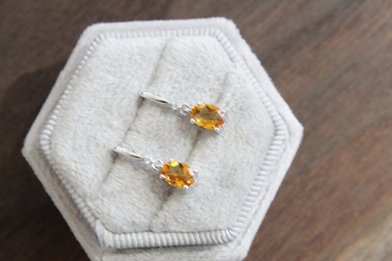 10kw Oval Citrine with Diamond Accent Dangle Post Earrings