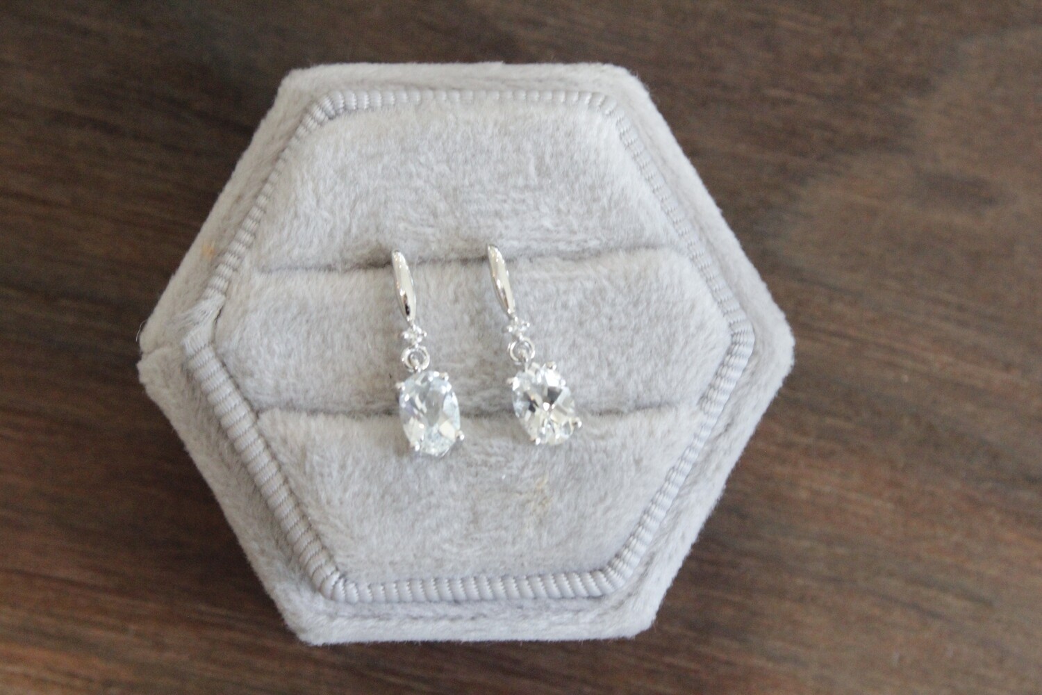 10kw Oval White Topaz with Diamond Accent Dangle Post Earrings