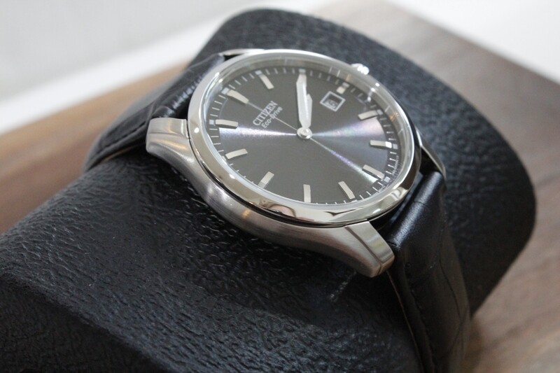 Citizen Men&#39;s Black Leather Strap Watch Eco-Drive