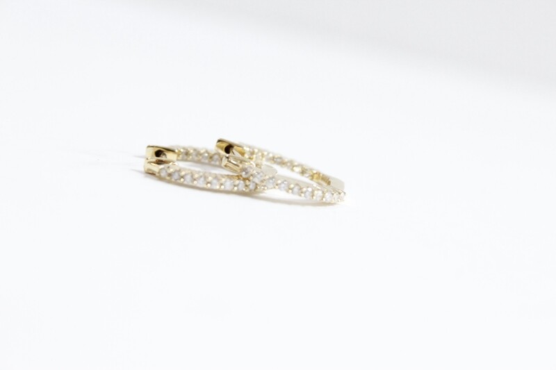 14ky .26ct Total Diamond Inside Out Small Hoop Earrings  