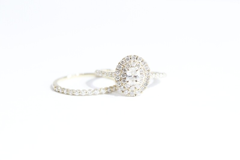 14ky .90ct Total Oval Double Halo Wedding Set, 1 at .22ct 