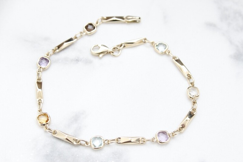 14ky Multi Gemstone Fancy Link Bracelet