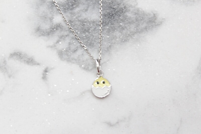 Sterling Silver Enameled Chick in Egg Children&#39;s Necklace