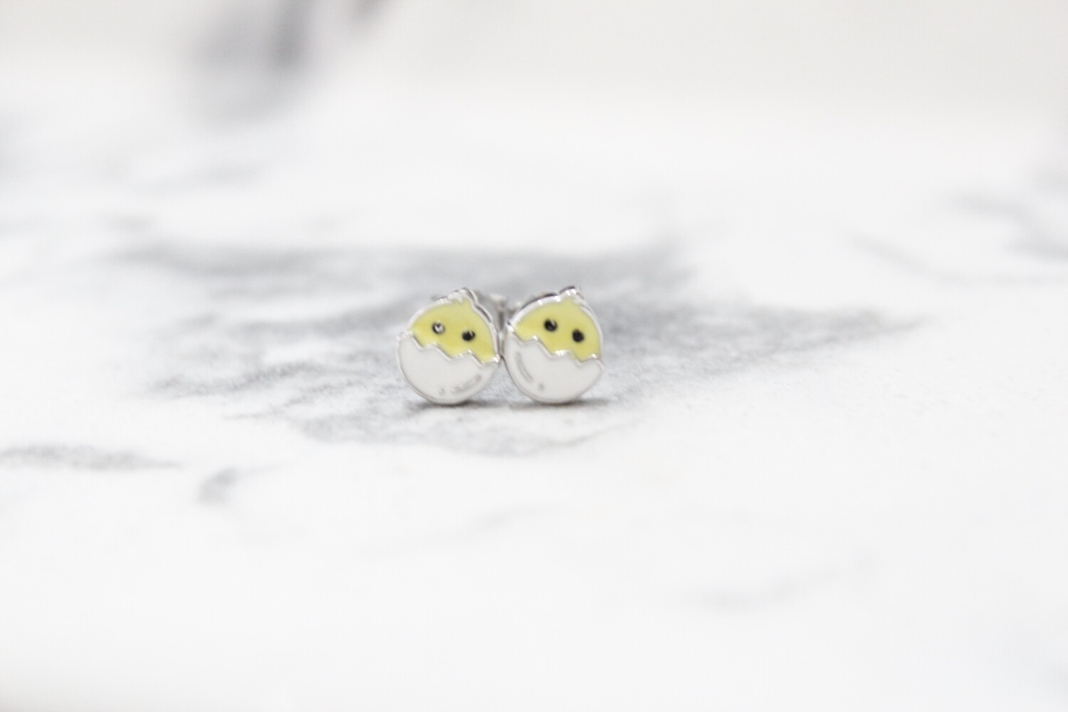 Sterling Silver Enamel Chick in Egg Children&#39;s Post Earrings