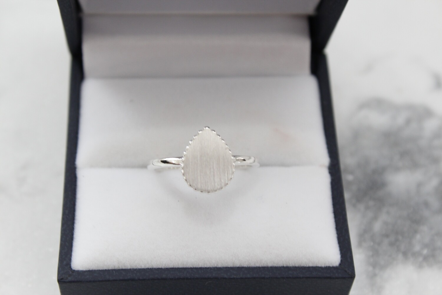 Sterling Silver 12x9 mm Teardrop Beaded Signet Ring