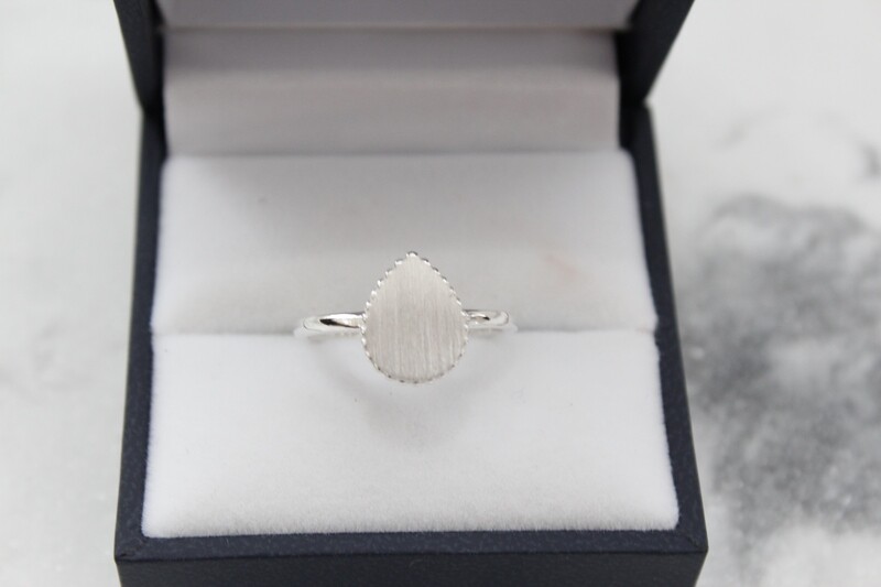 Sterling Silver 12x9 mm Teardrop Beaded Signet Ring